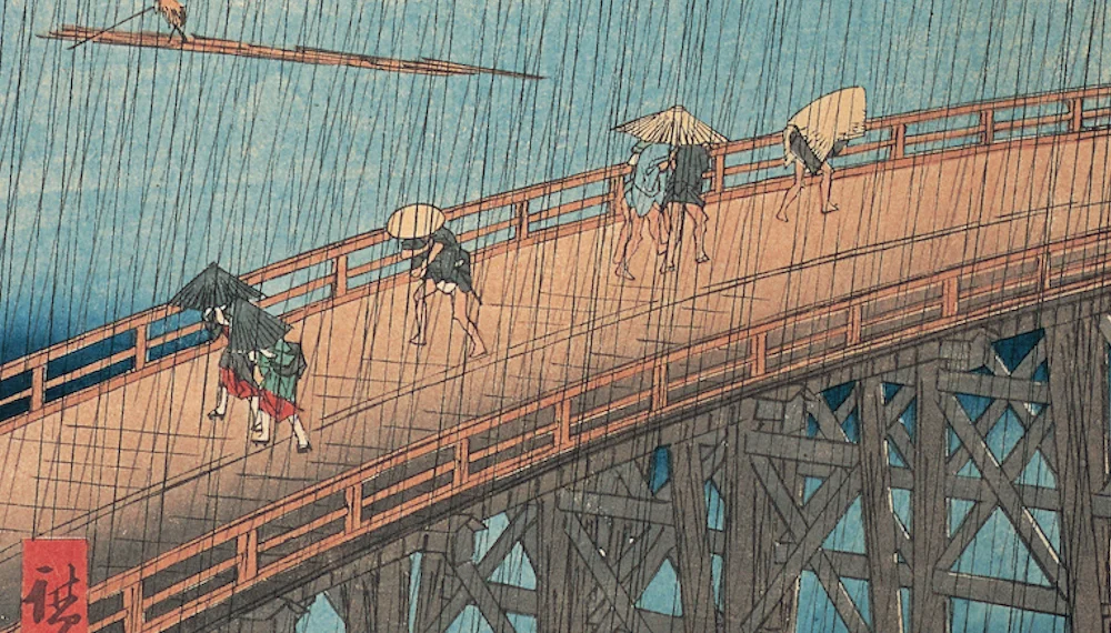 японские картины: "Дождь над мостом Син-Охаси" Хиросигэ